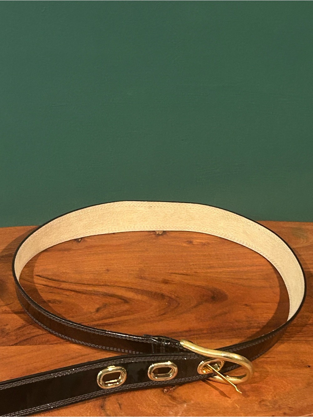 Badgley Mischka Black Leather Belt with Gold Buckle